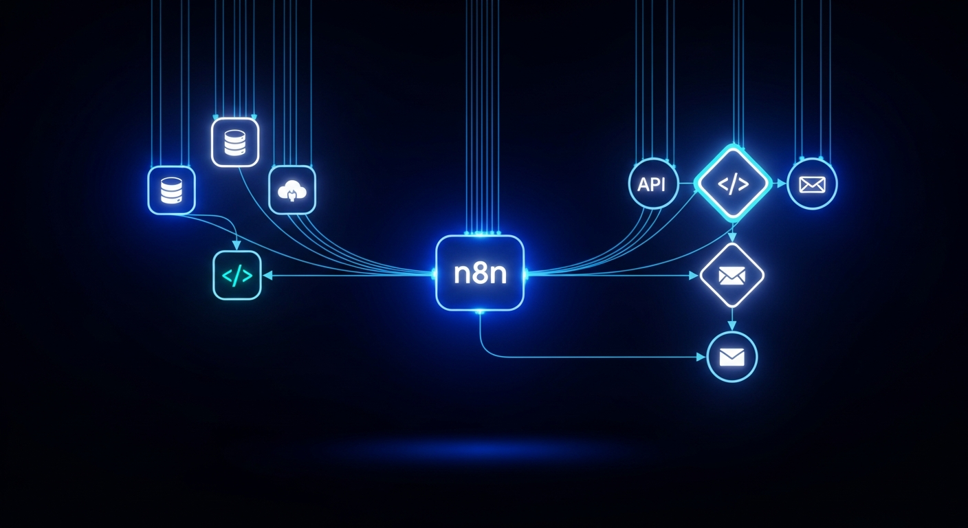 n8n, Zapier, Make 세 가지 업무 자동화 도구의 워크플로우 시각화 그래픽
