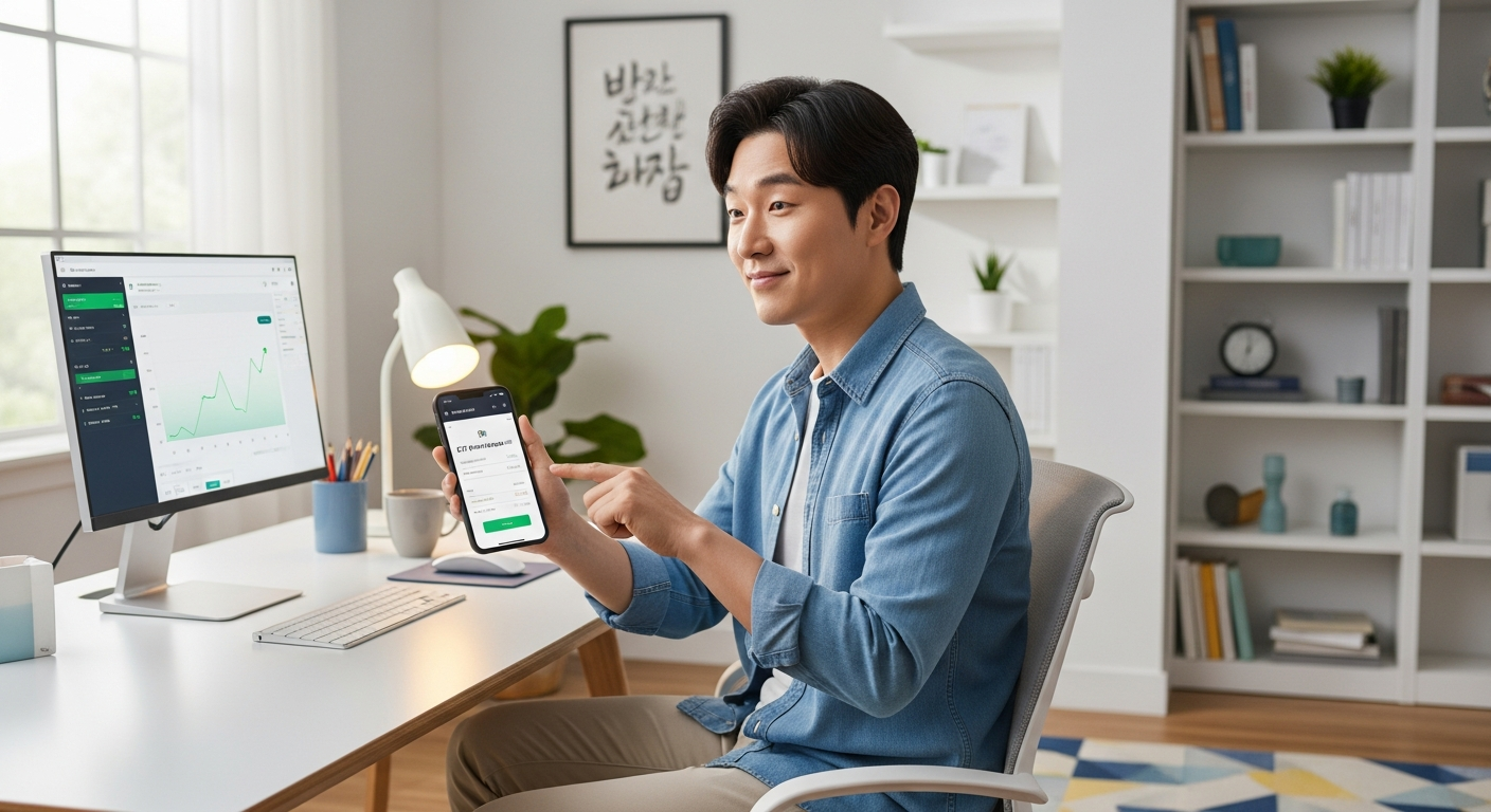 자동이체 설정과 첫 ETF 매수를 실천하는 한국인의 모습