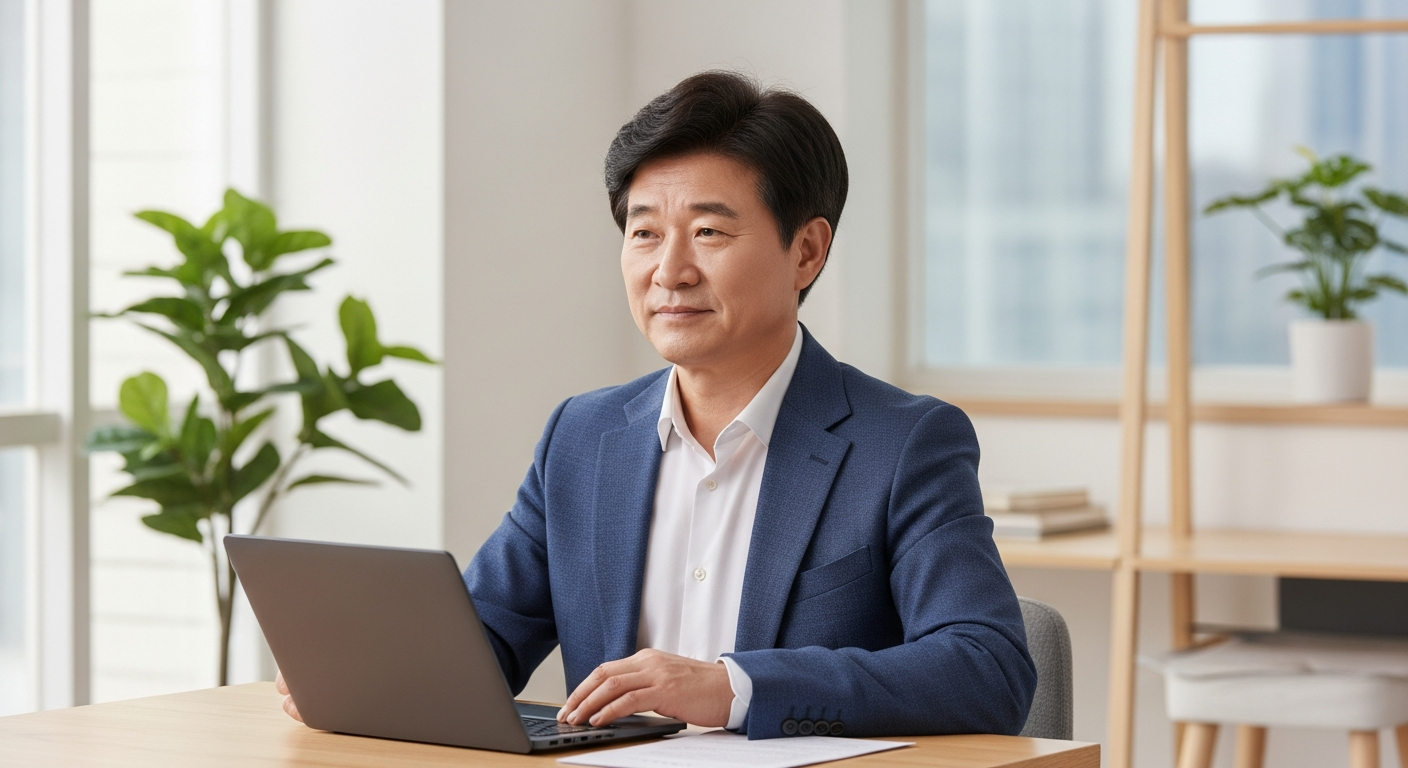 퇴직 시기를 계획하며 달력과 재무 서류를 보는 한국 중년 사람의 실사 이미지