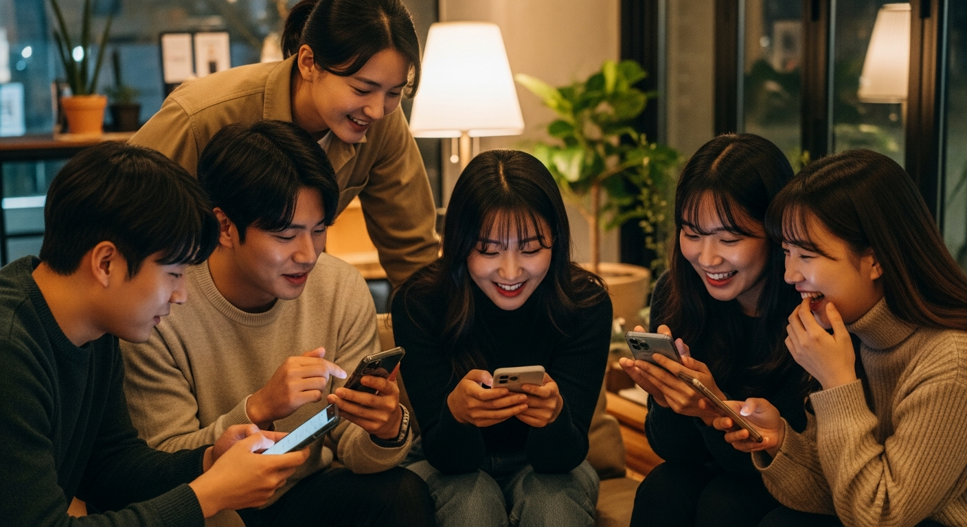스레드 플랫폼에서 텍스트 중심의 활발한 소통을 하는 한국 젊은이들의 자연스러운 모습